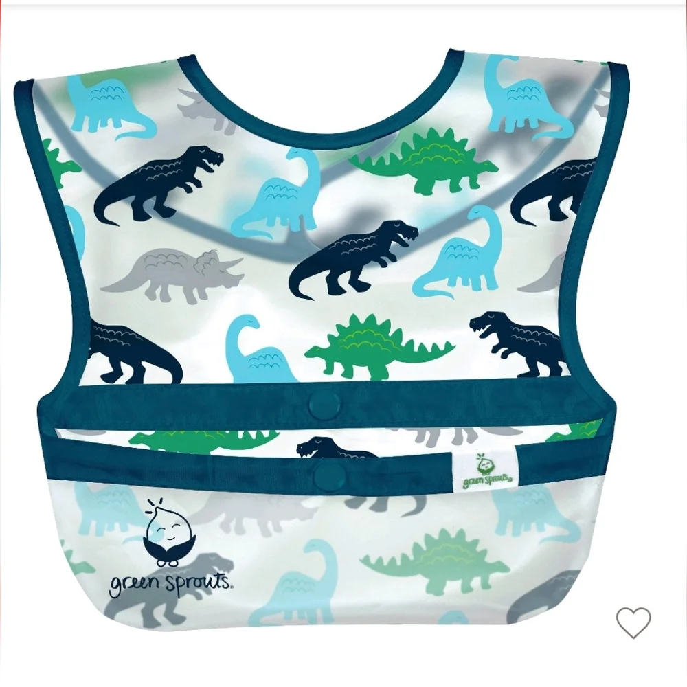 Green Sprout Snap & Go Wipe Off Bibs Blue Dinosaurs 9-18M - 3pk
